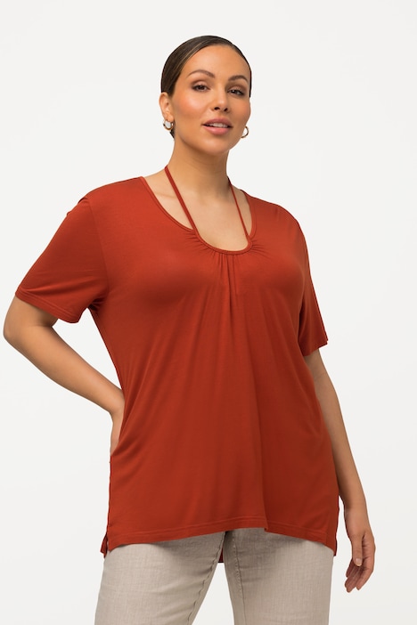 T-Shirt, Schnürung, Zierfalten, V-Ausschnitt, Halbarm