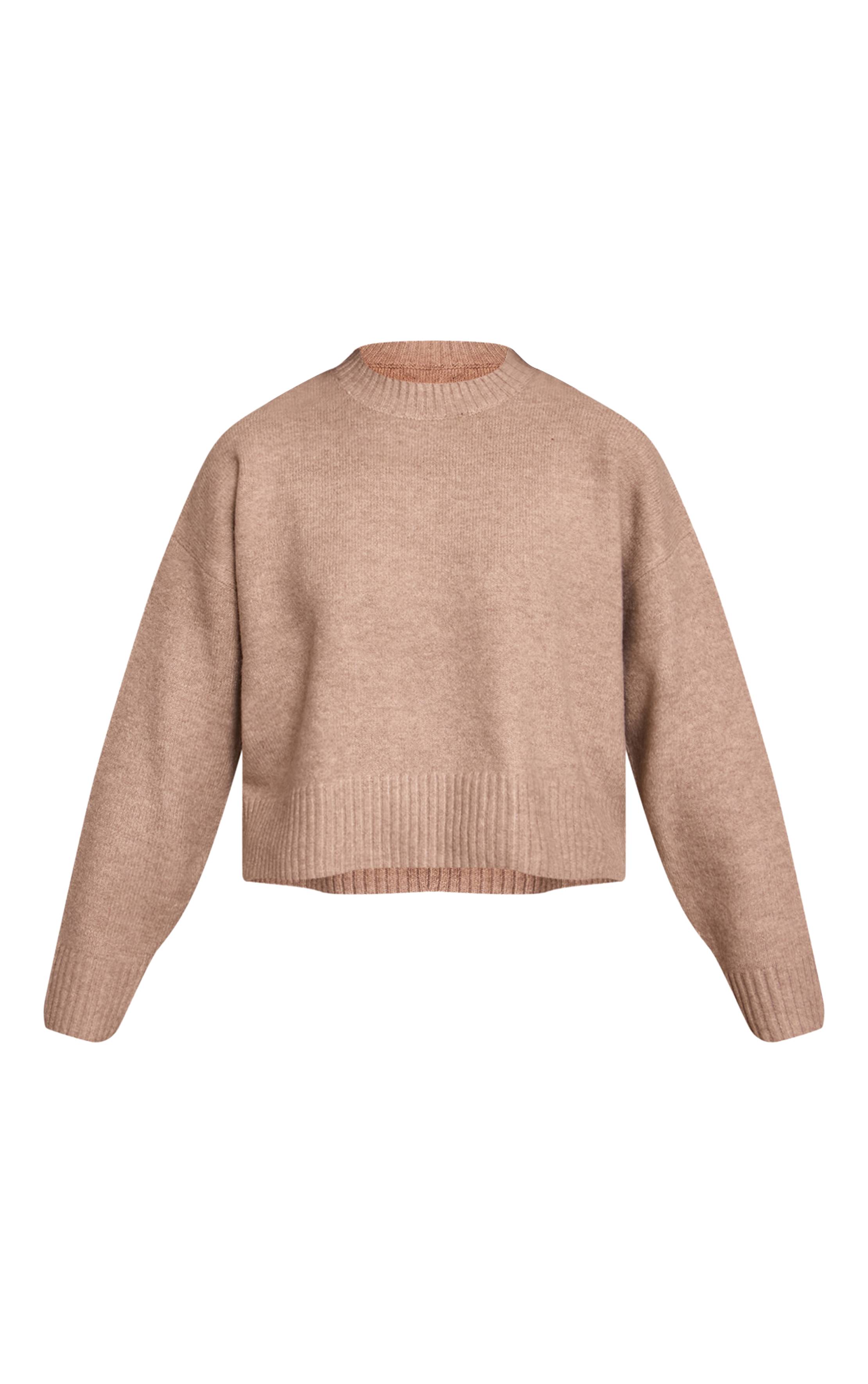 Taupe Synthétiquell Court Col Rond En Maille Chinée