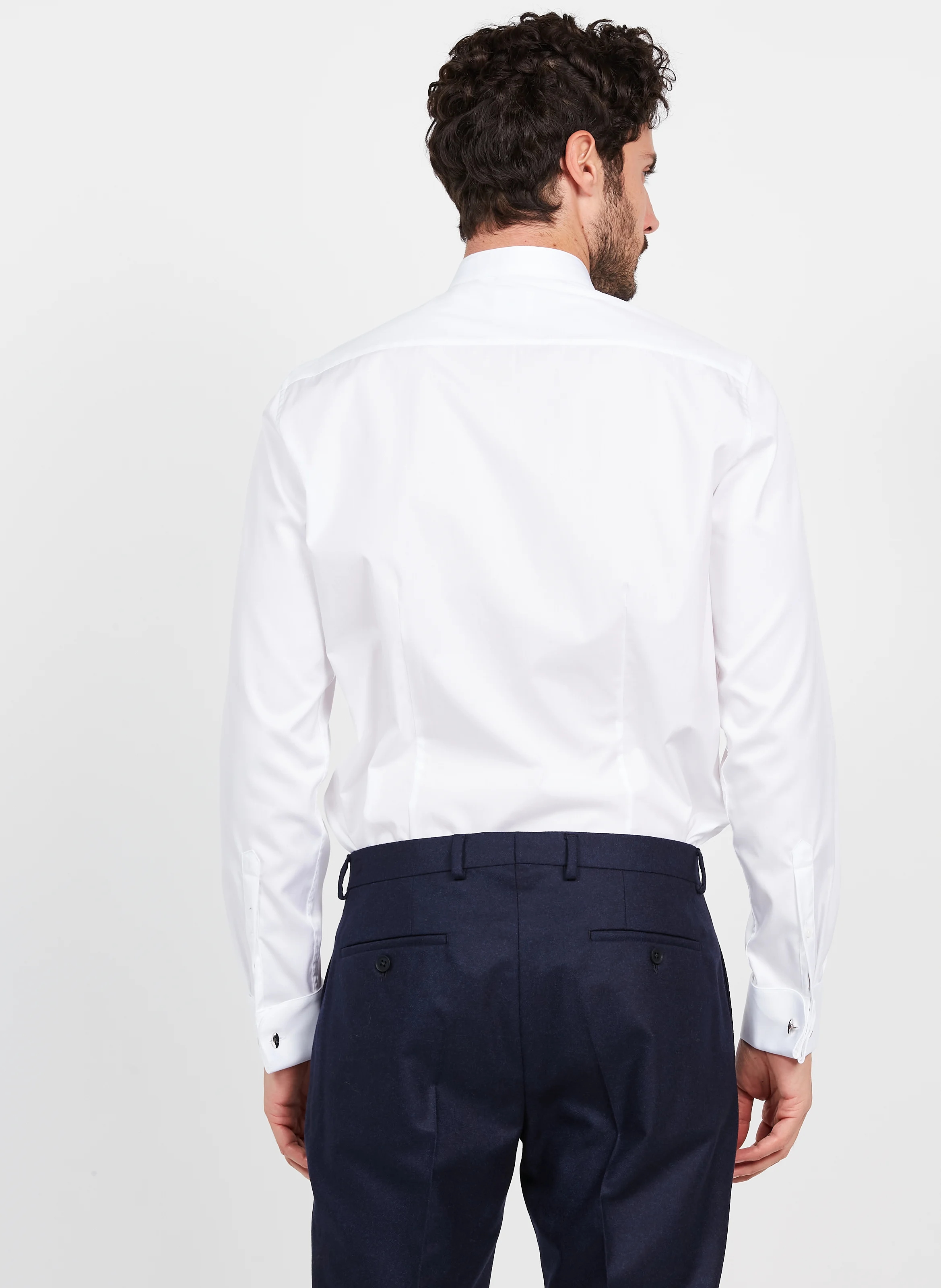 Chemise col classique à rayures en coton | Blanc