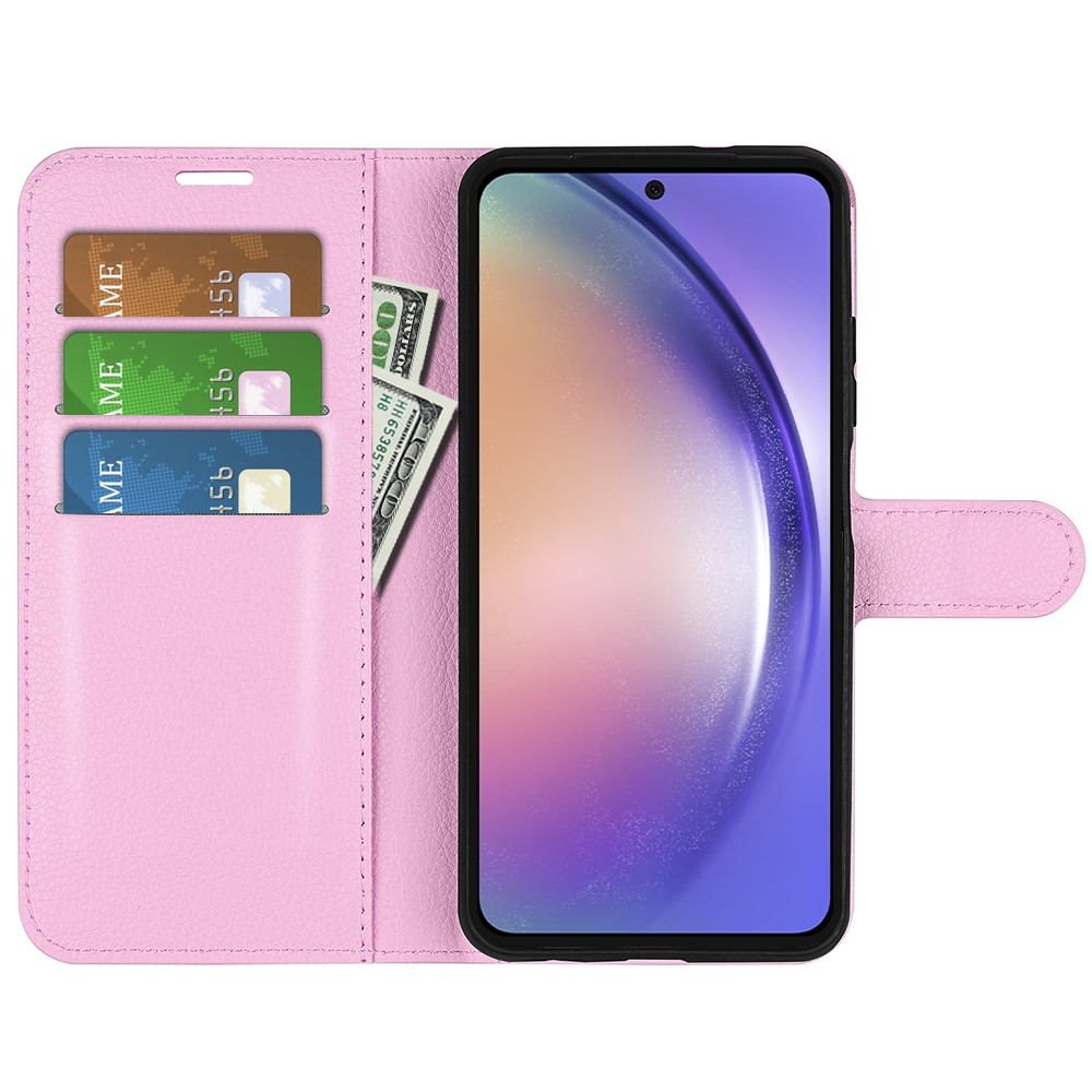 Samsung Galaxy A55 Leder Tasche Flip Cover Litchi Look - Rosa