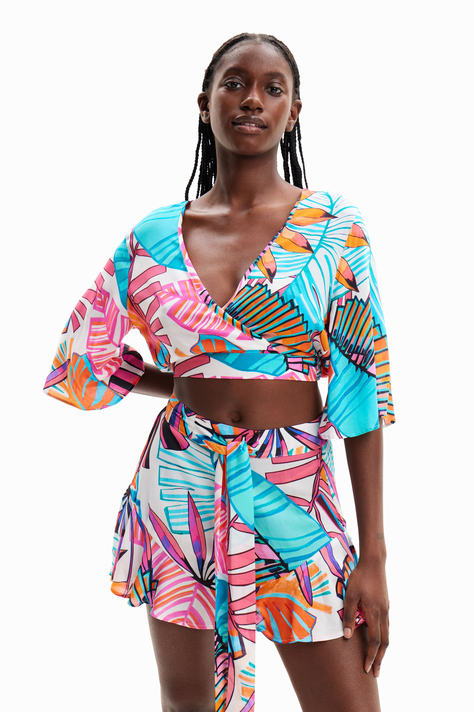 Crop top croisé tropical