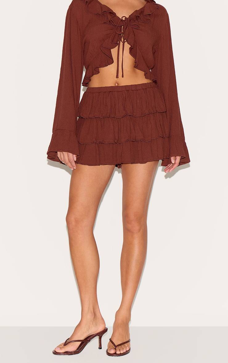 Chocolat Mini Jupe-short À Volants En Gaze De Coton Petite