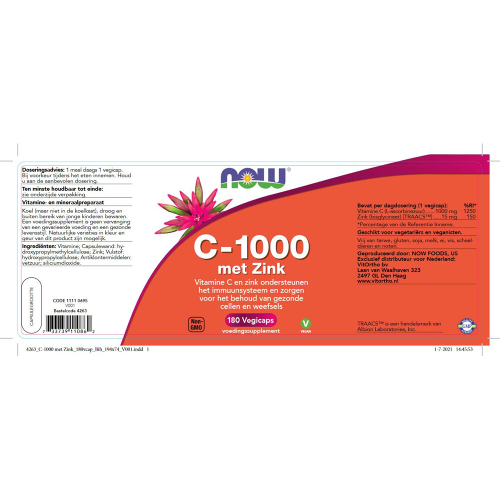NOW C-1000 met Zink 180 capsules