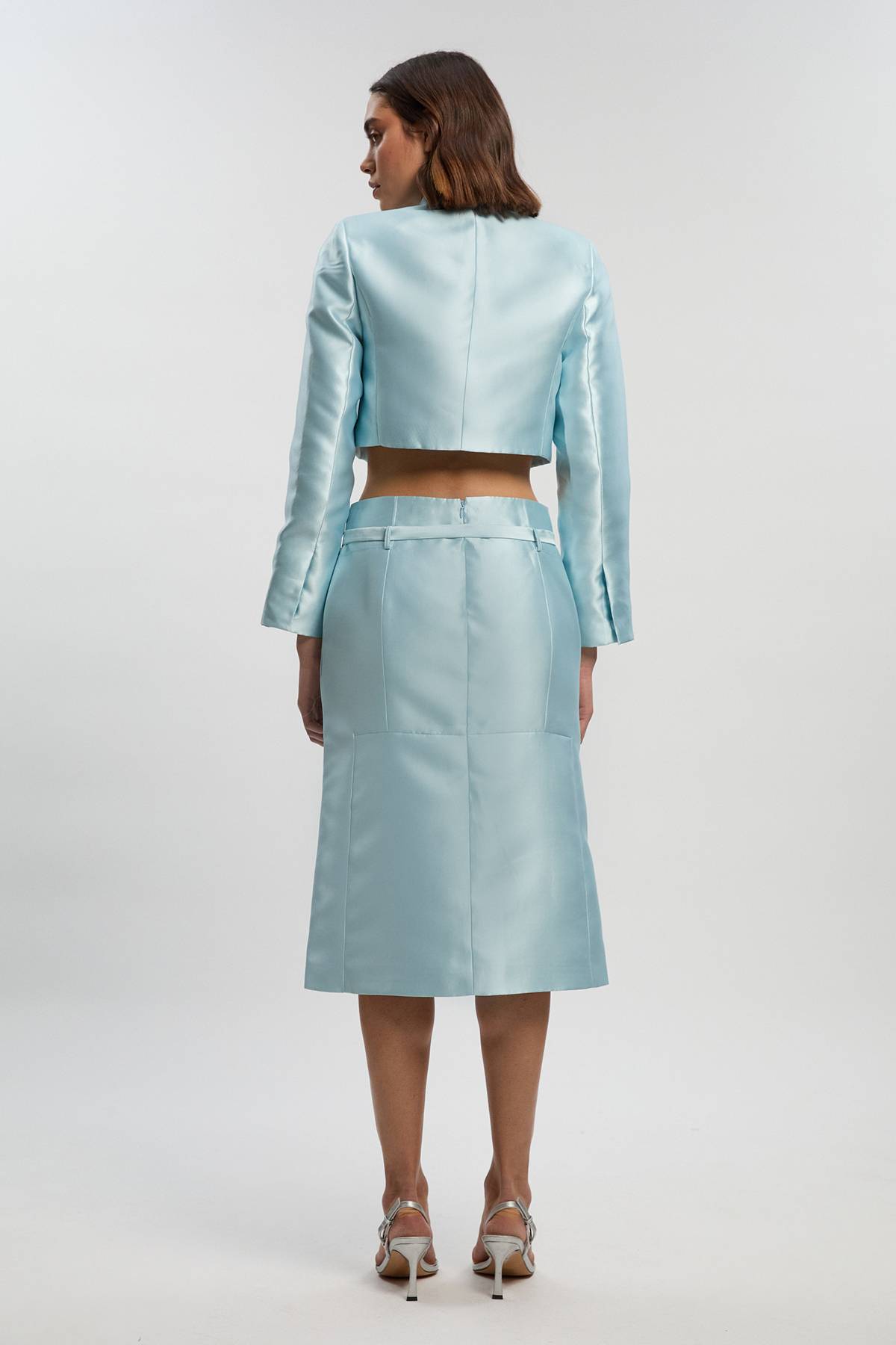 KarenMillen The Founder Satin Twill Belted Tailored Midi Skirt