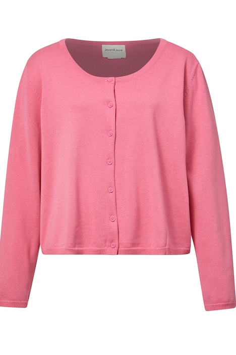 Kurz-Strickjacke, Classic Fit, Feinstrick, Rundhals, Langarm