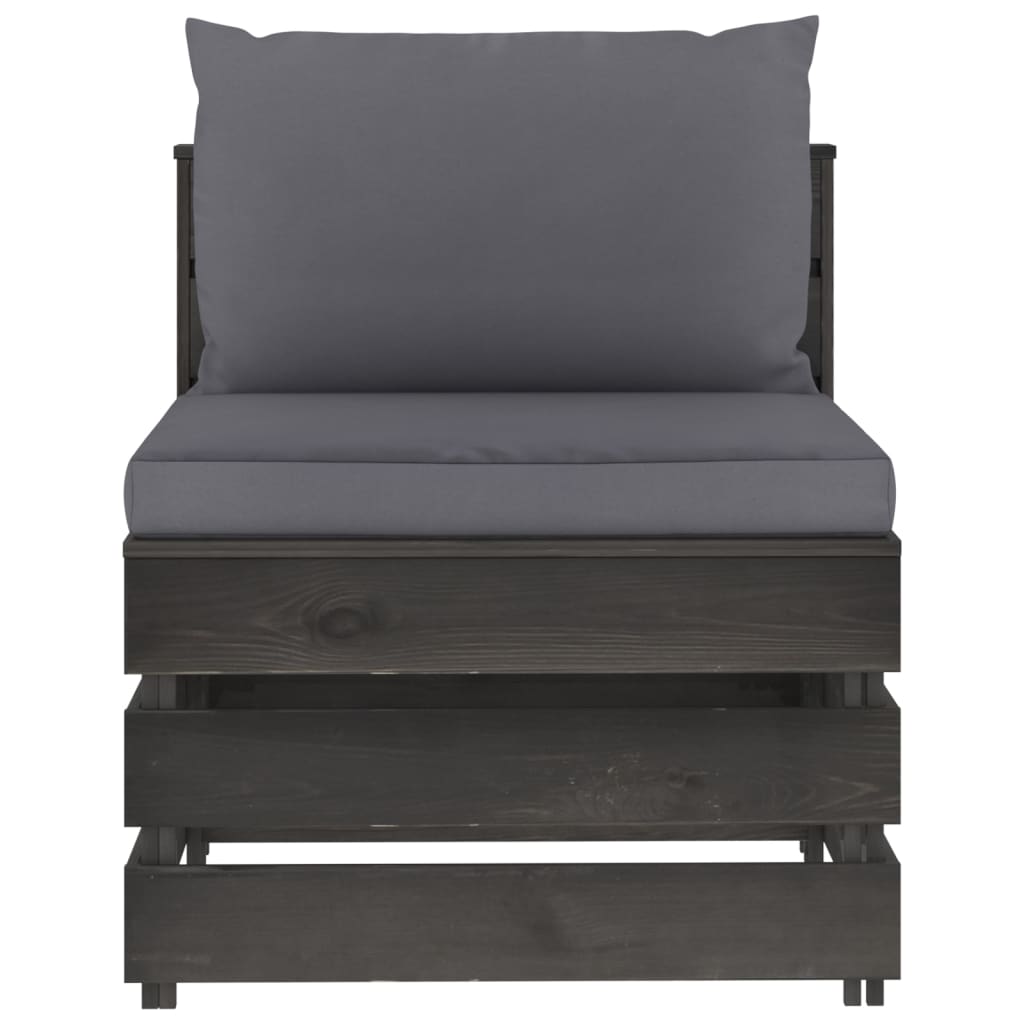 Salon de jardin meuble d'extérieur ensemble de mobilier 6 pièces avec coussins bois imprégné de gris