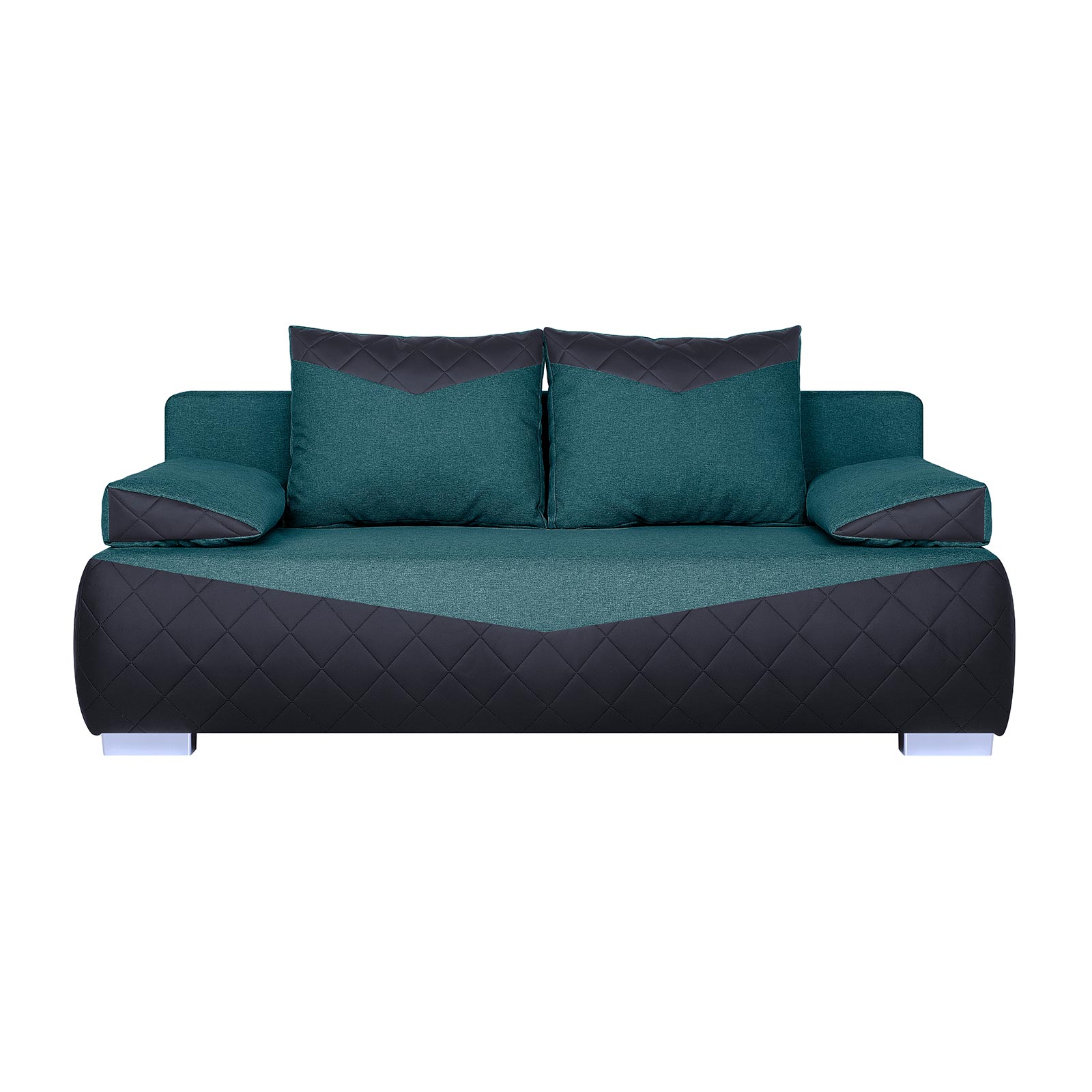 Boxspringsofa - schwarz-petrol - Karosteppung - Dauerschläfer