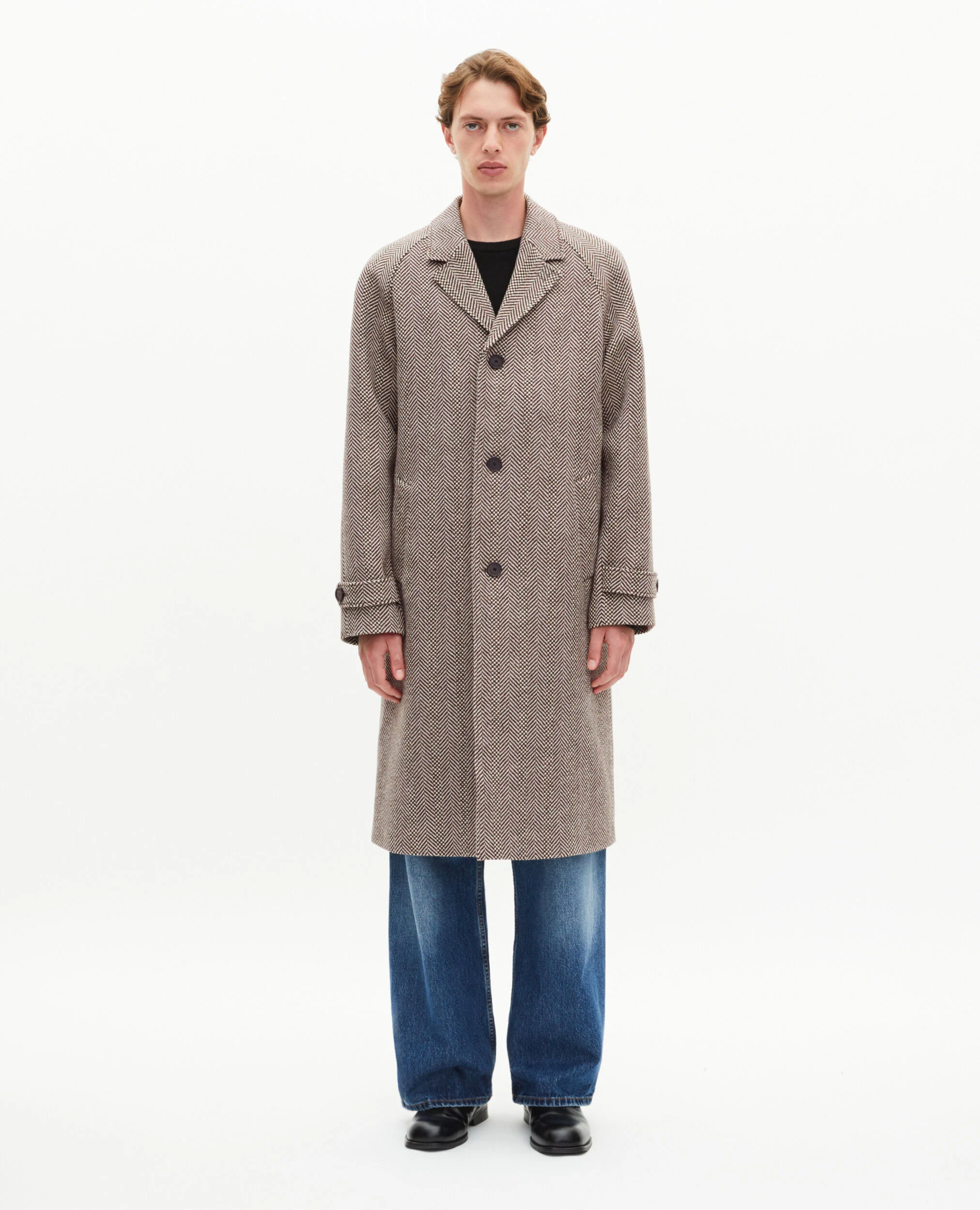 Manteau long à chevrons en laine marron
