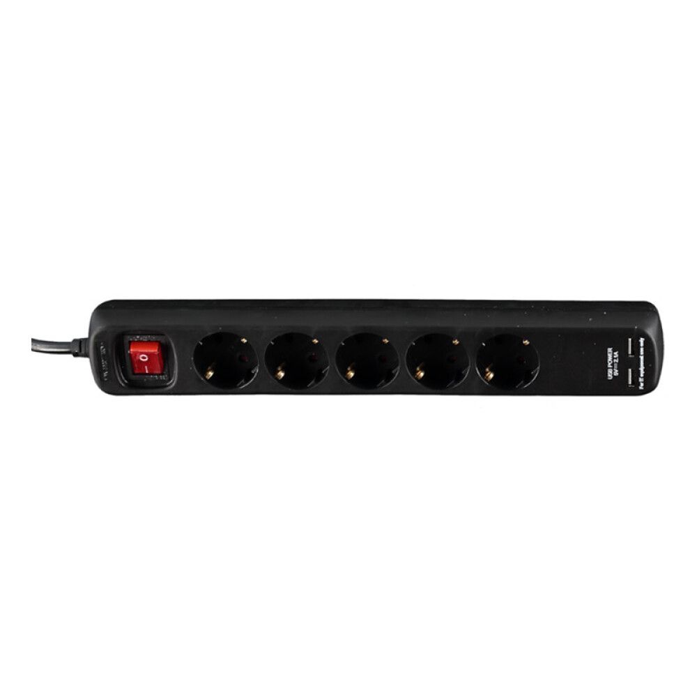 SKJØTELEDNING VOLTOMAT 5-VEIS M/ STRØMBRYTER USB SVART