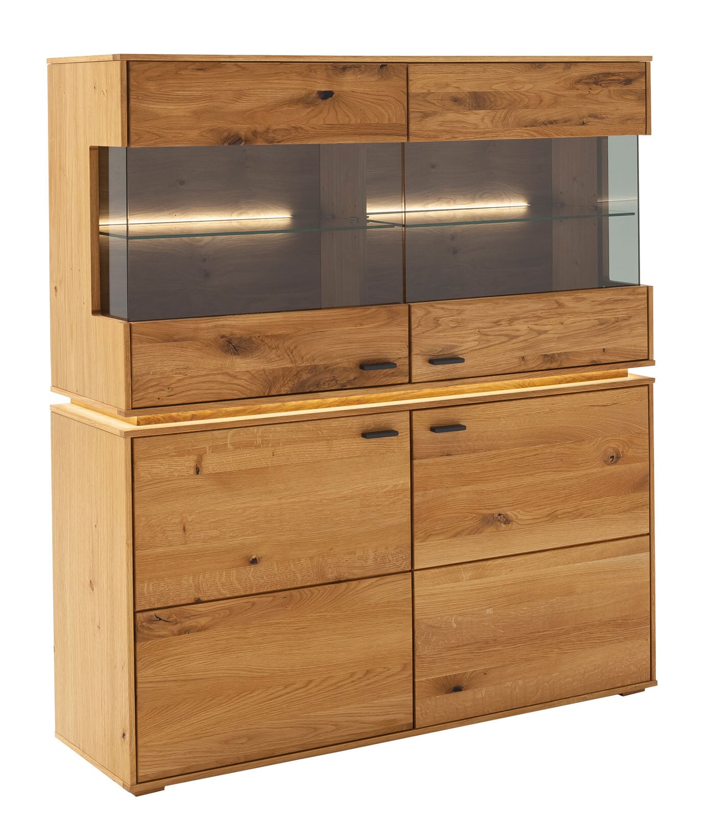 Highboard COMO 123 x 137 cm Wildeiche / Glas