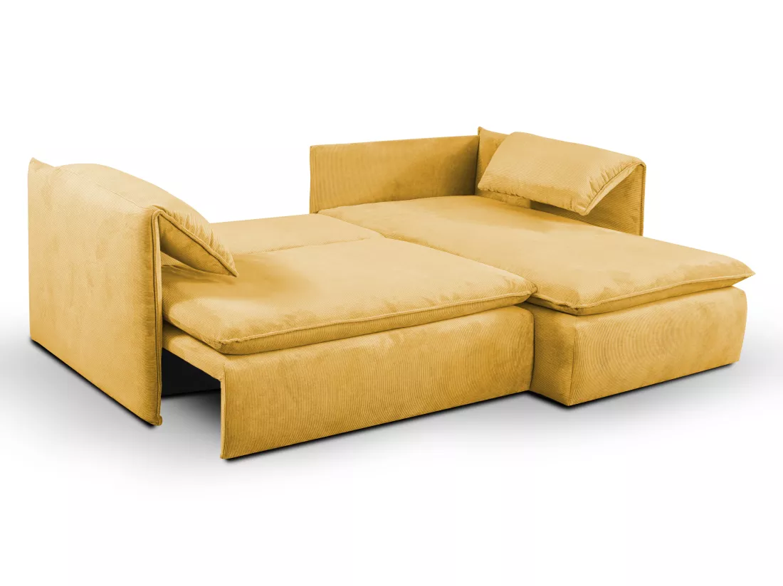 Canapé d'angle droit convertible en velours côtelé jaune moutarde TEODORA