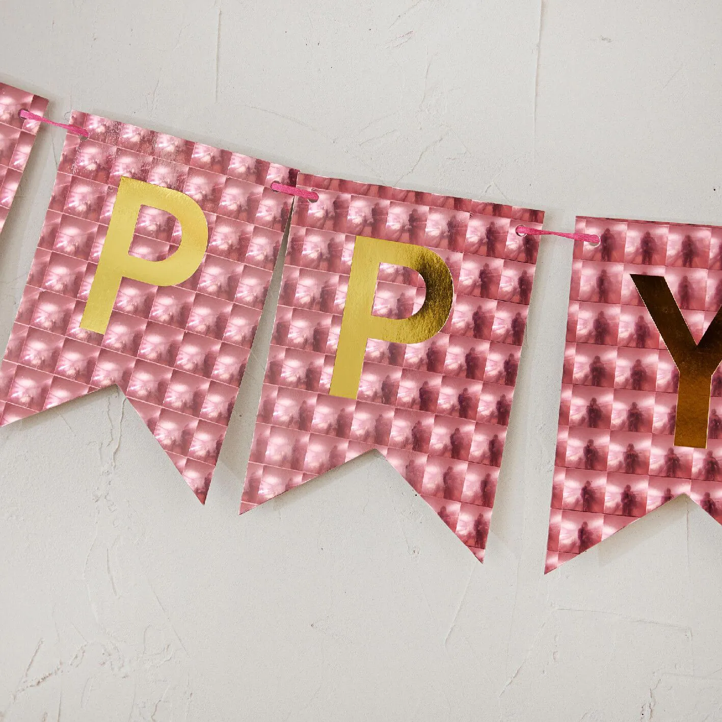 Girlande Happy Birthday, Holo/rot, 4 Meter