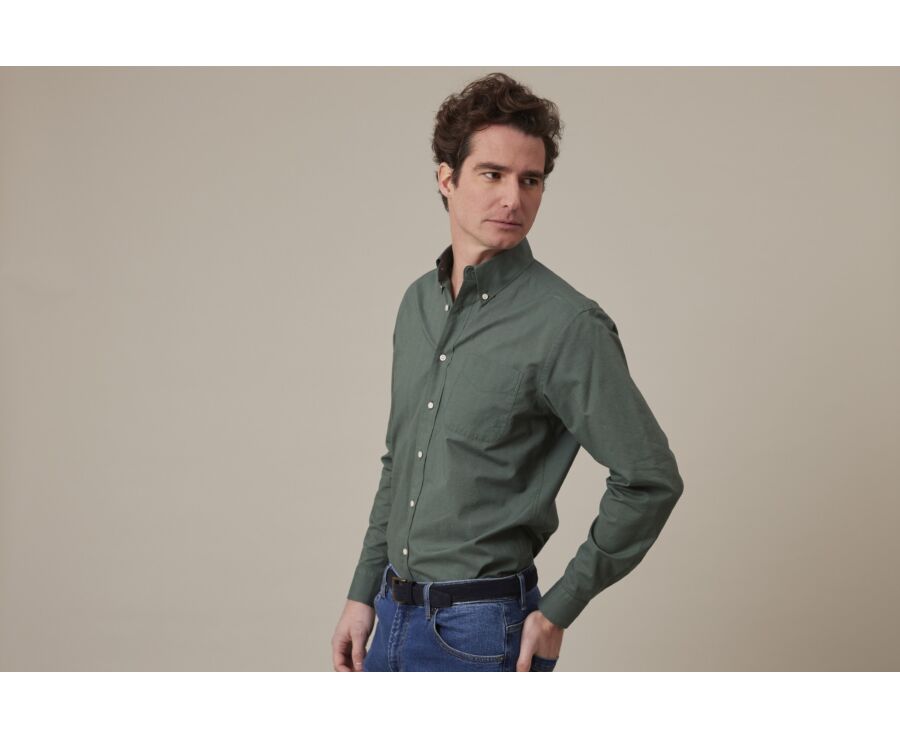 Chemise manches longues coton et lin Vert foncé - COLTEN
