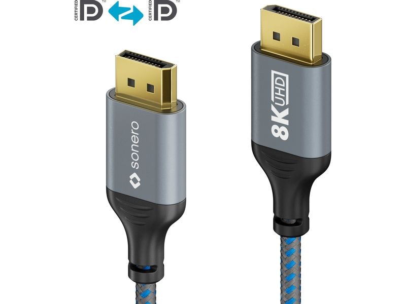 sonero Kabel 8K DisplayPort - DisplayPort, 2 m DisplayPort auf DisplayPort Kabel - 8K60 - grau/blau - 2.00m