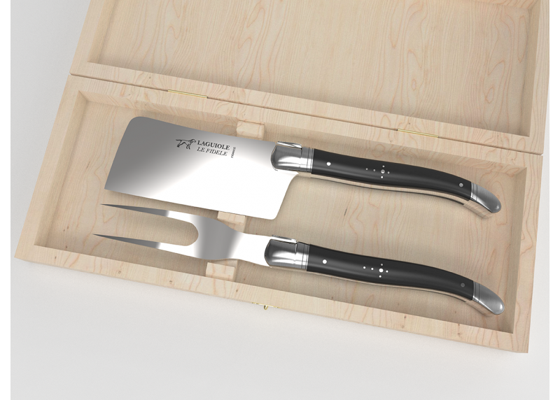 Service à fromage Laguiole avec un manche en bois d'ébène et mitres en acier inoxydable
