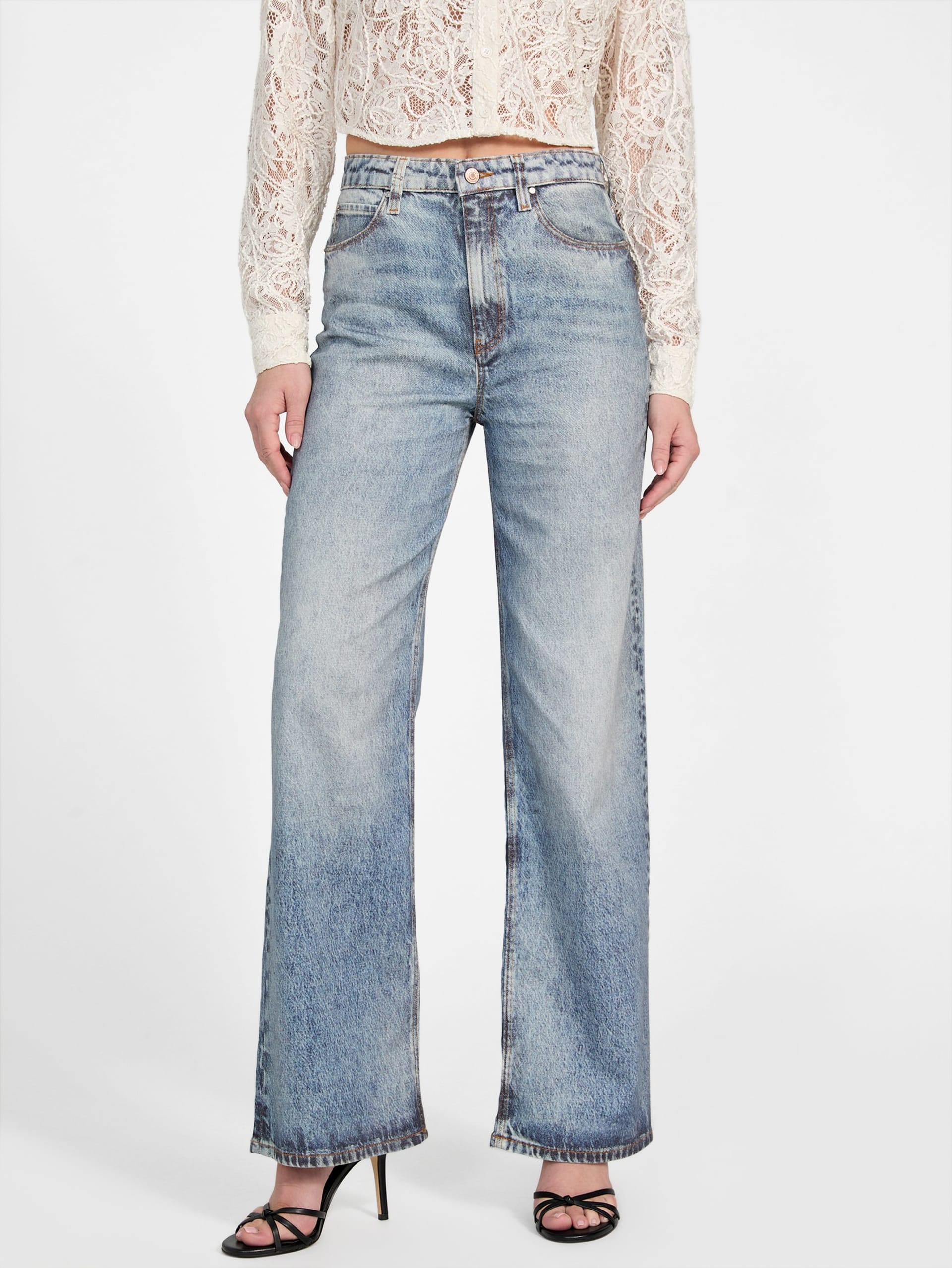 Calça jeans ecológica de perna larga