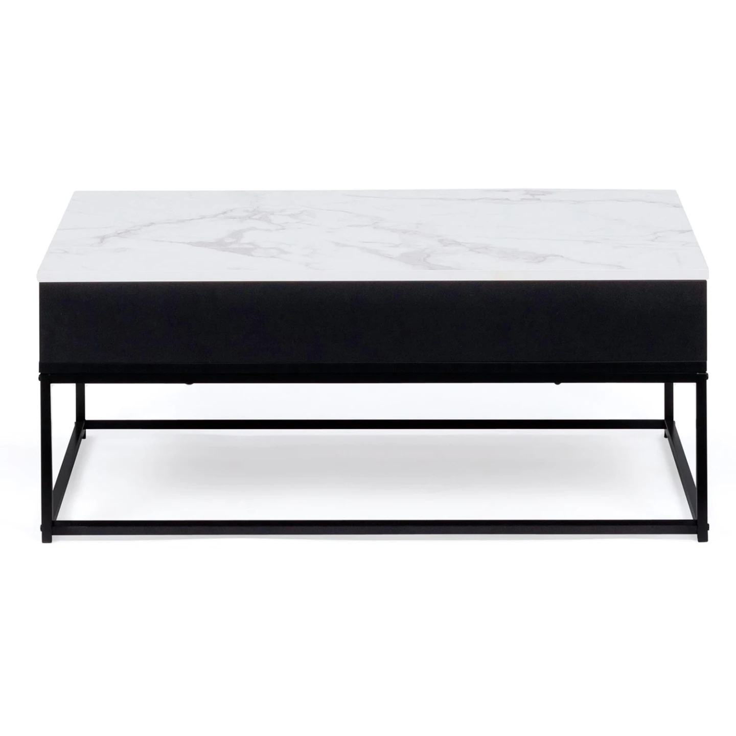 Table basse plateau relevable rectangulaire ALASKA effet marbre et bois noir pied métal