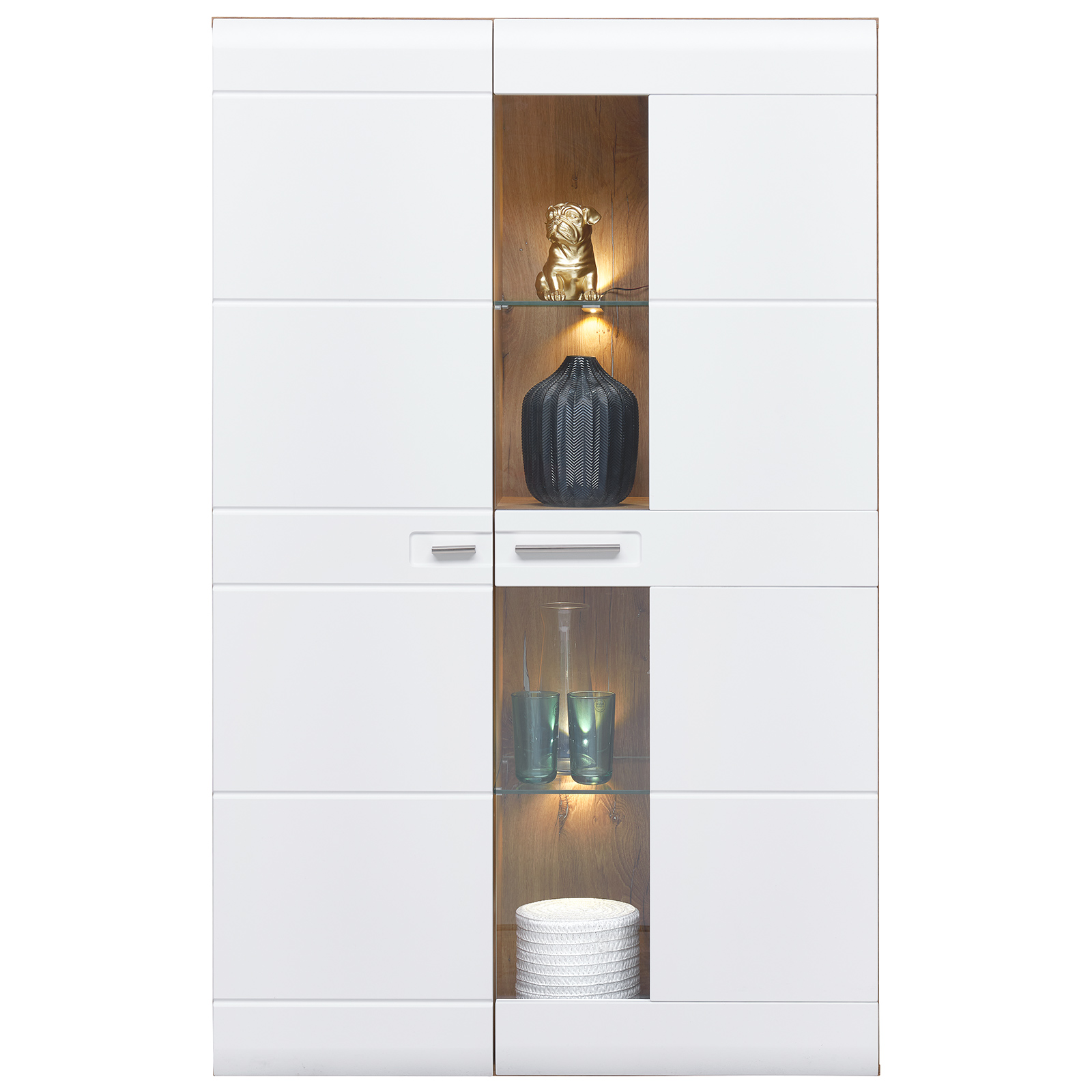 Luca Bessoni Highboardvitrine AURIS - weiß-Flagstaff Eiche - 95 cm