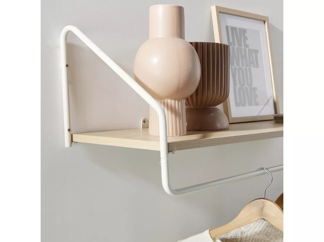 Penderie étagère murale bois et métal blanc L90 cm NELO