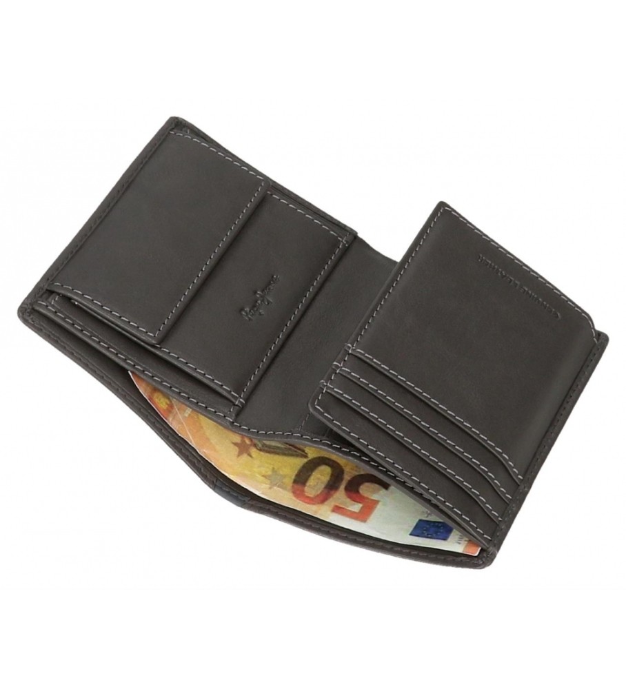 Carteira vertical Pepe Jeans Marshal em couro com porta-moedas, cinza