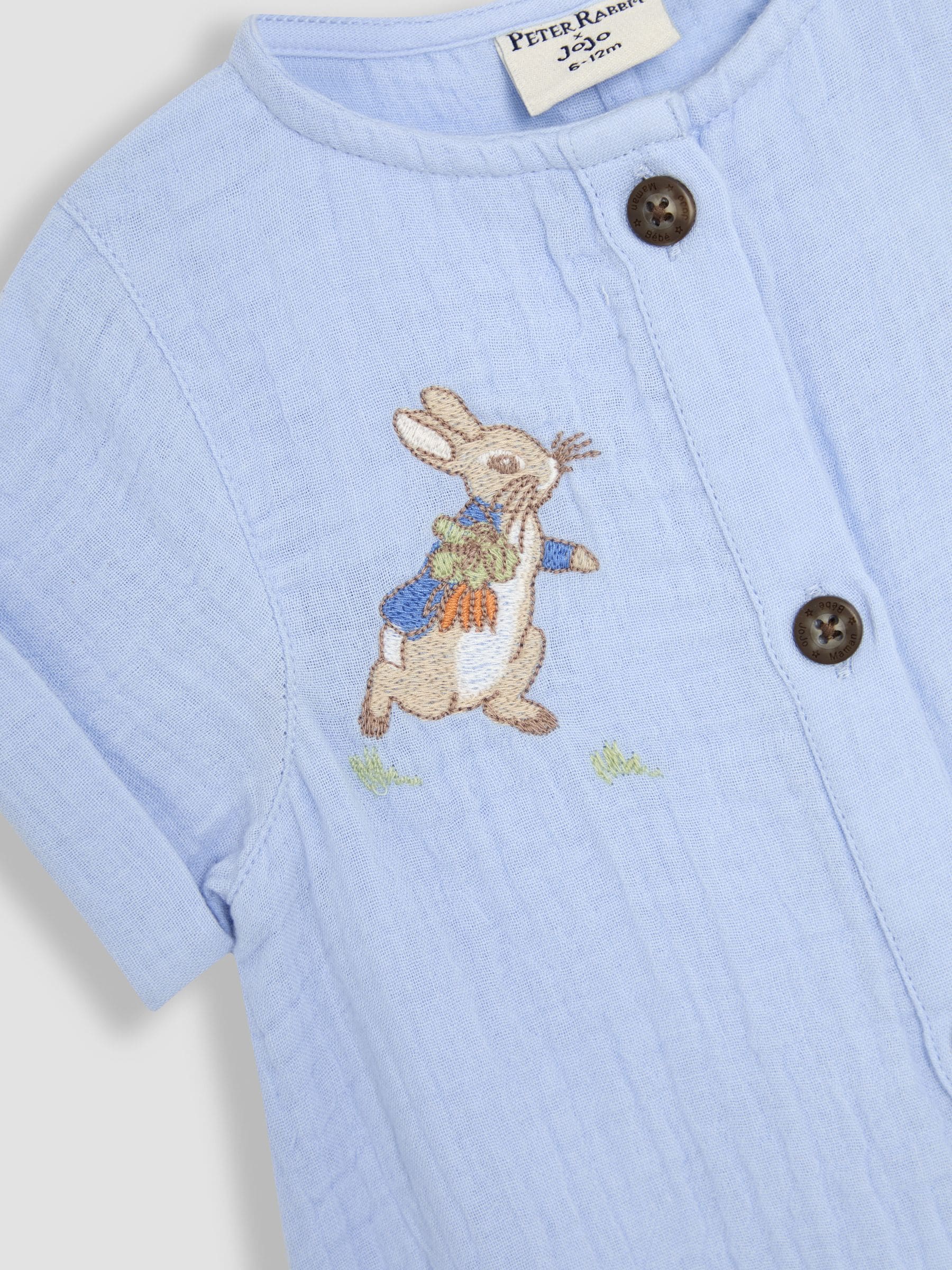 JoJo Maman Bébé Peter Rabbit™ Cheesecloth Button Front 100% Cotton Romper