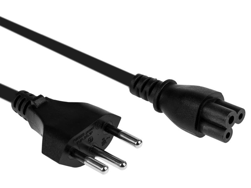 FURBER.power Netzkabel C5-T12 1.8 m Schwarz Stromkabel mit Mickey-Mouse-Stecker, H05VV-F 3G0.75