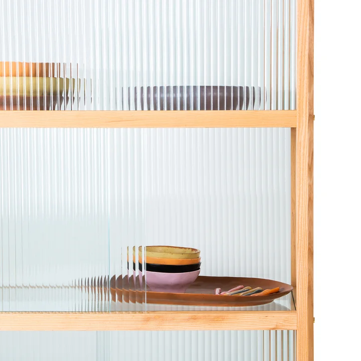 HKliving - Vitrine aus Holz mit geripptem Glas, natur
