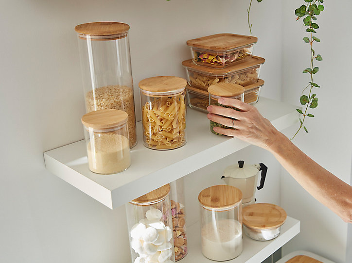 Boîte ronde en verre avec couvercle hermétique en bambou 0,42 L