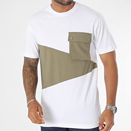 Tee Shirt Poche Blanc Vert Kaki