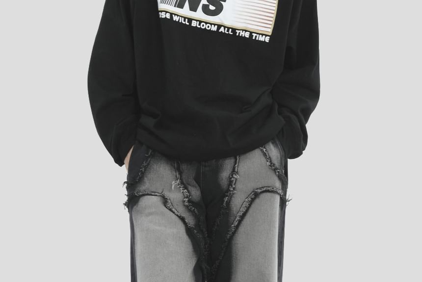 Banash - Mid Rise Washed Tasseled Wide Leg Jeans