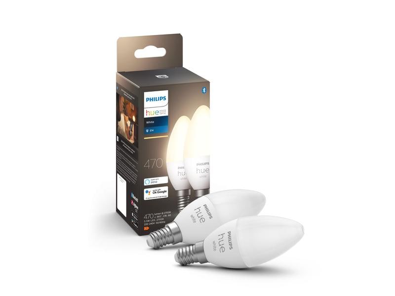 Philips Hue Leuchtmittel White E14 Kerze Doppelpack 2 x 470 Per Bluetooth steuerbares Hue E14-Leuchtmittel