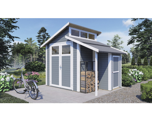 Tuinhuis Konsta Studio Set 2 met vloer en aangebouwde kast 328 x 240 cm lichtgrijs
