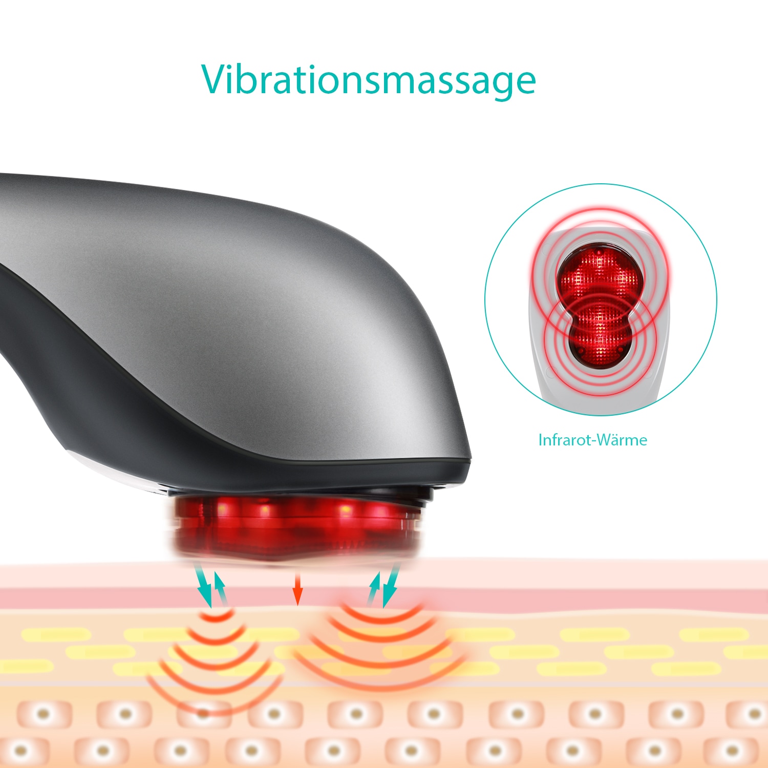 Naipo Massagegeräte Handmassagegerät mit Infrarot Wärmefunktion und Klopf Massage, 4 austauschbare Aufsätze, verschiedene Geschwindigkeitsstufen, für Nacken Schulter Rücken Beine Füße MGPC-666