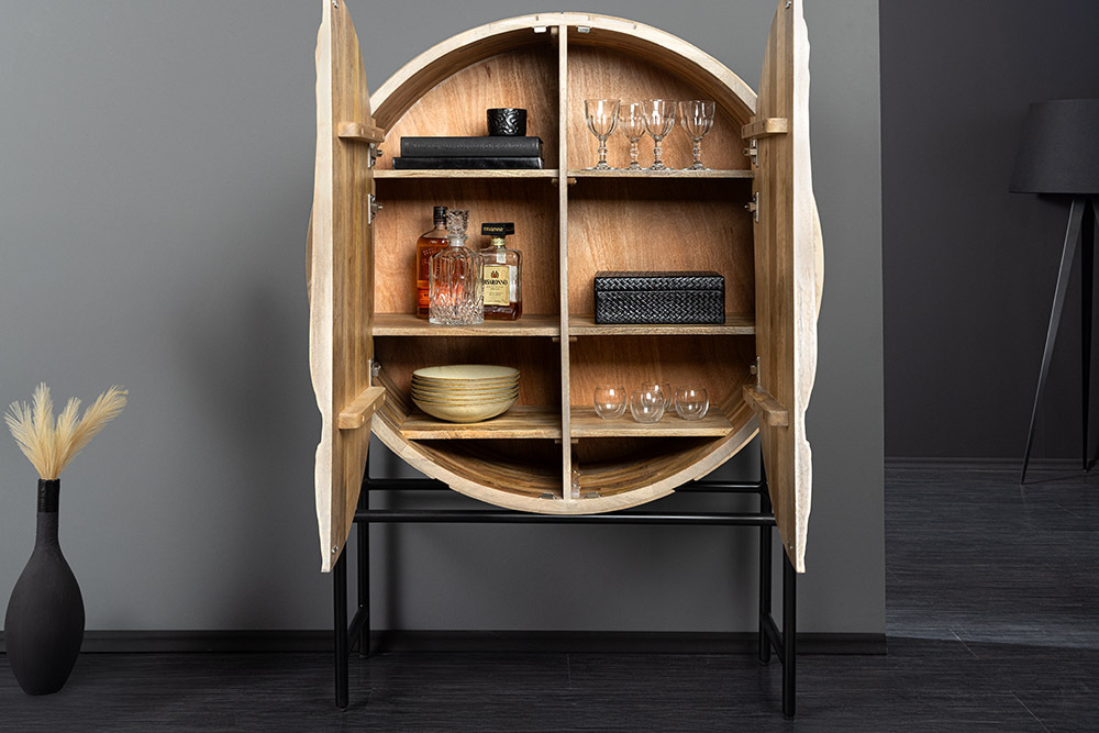 Massives Highboard LION 140cm weiß Mangoholz Metall 3D Schnitzereien Kunstwerk