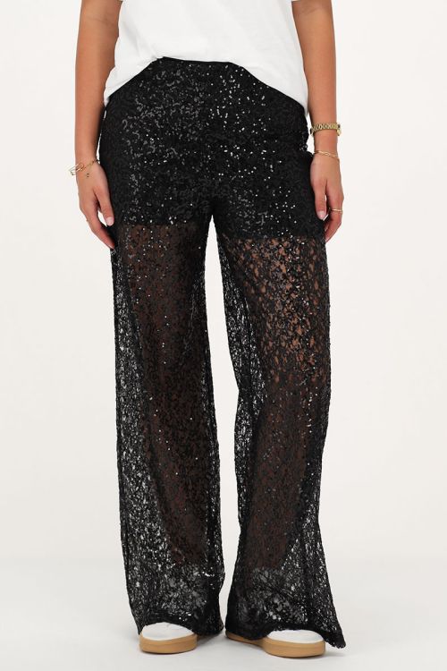 Zwarte wide leg broek met pailletten