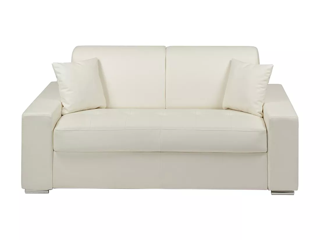 Canapé 2 places convertible express en simili EMIR - Blanc - Couchage 120 cm - Matelas 14 cm