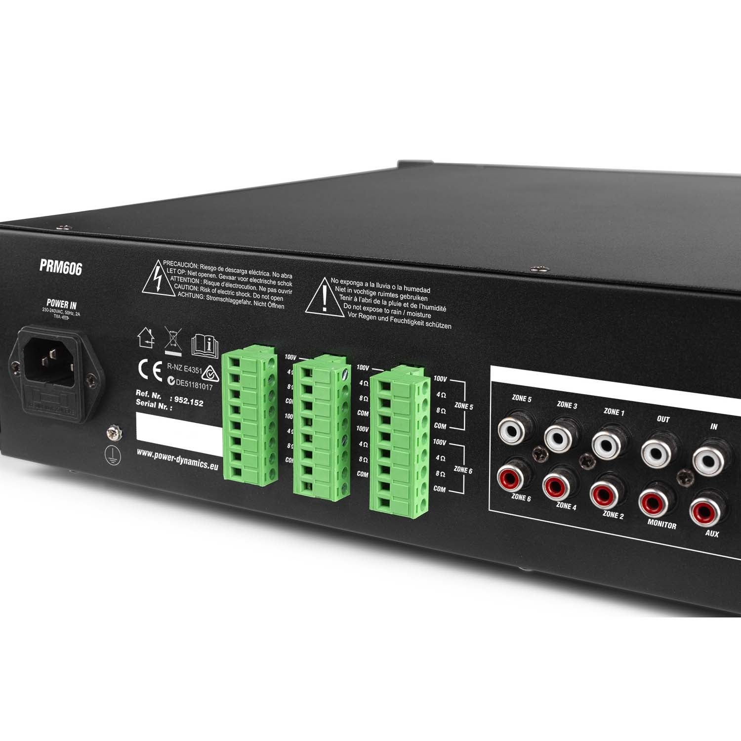 Power Dynamics PRM606 100V 6-zone 19-inch versterker - 6x 60 Watt