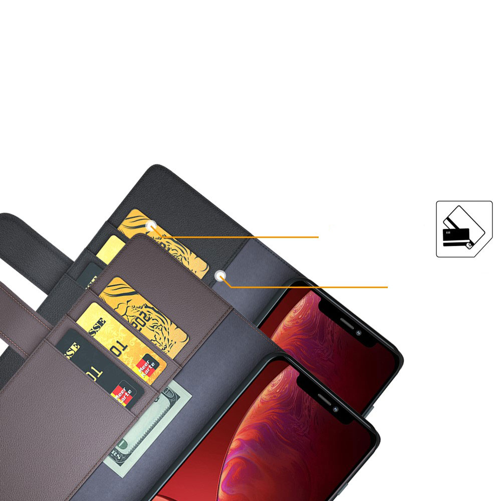 iPhone 13 Pro Echtleder Tasche Hülle Flip Cover mit Kartenfach - Braun