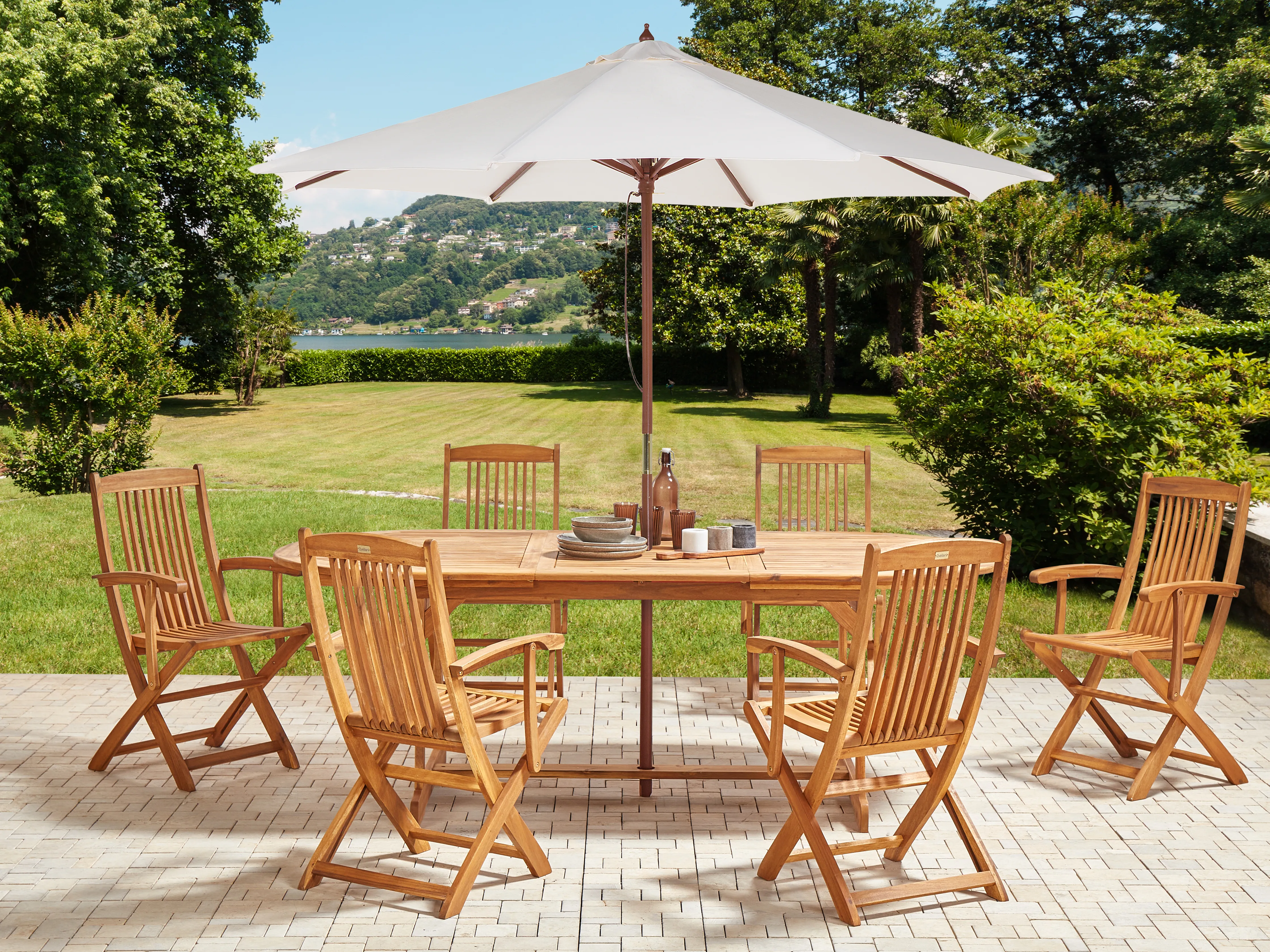 Tuinset 6-zits MAUI II met parasol (12 opties) Acaciahout Lichtbruin