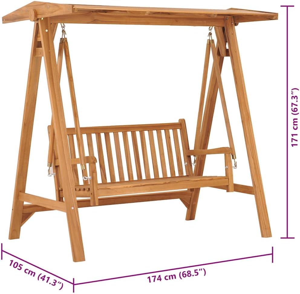 vidaXL Teak Massiv Hollywoodschaukel Gartenschaukel Schaukelbank Hängeschaukel Schaukel Bank Gartenbank Gartenmöbel Hängebank 174cm