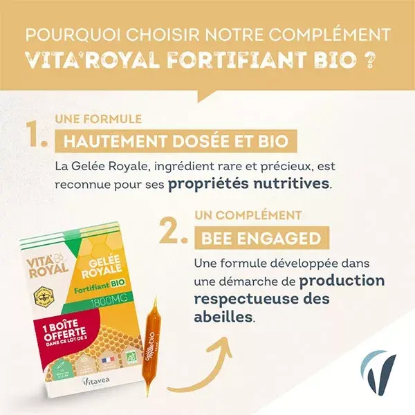 Vitavea Vita'Royal Geleia Real Fortificante Orgânica - Pacote com 3 ampolas de 10 unidades cada