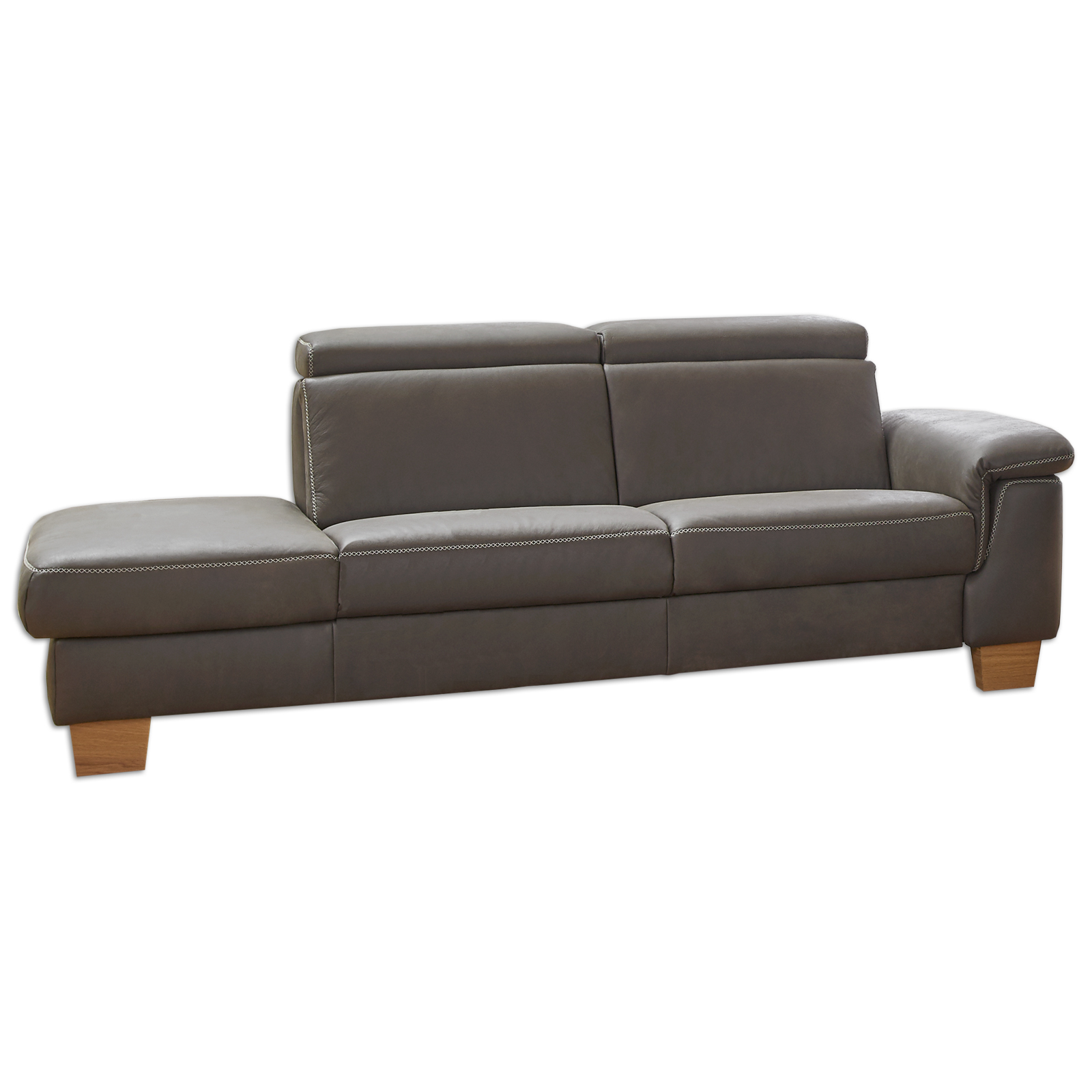 polsterpower 2,5-Recamiere Ledersofa - grau - mit Funktionen - Armlehne rechts