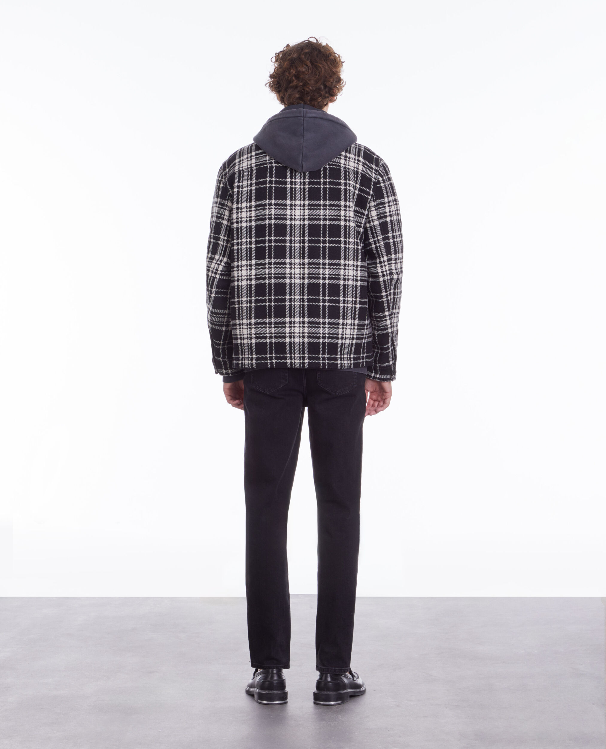 Blouson type surchemise à carreaux en laine mélangée