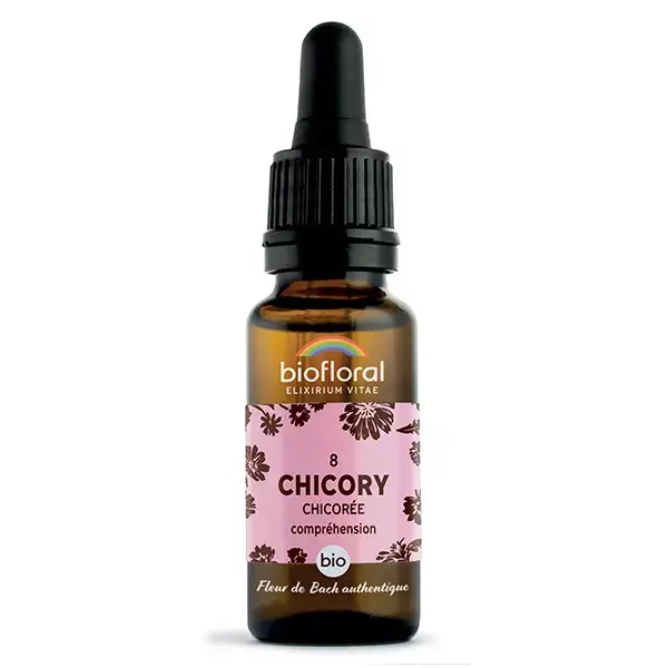 Biofloral Fleur De Bach 08 Chicory Chicoree Compte Gouttes Bio Demeter 20 ml