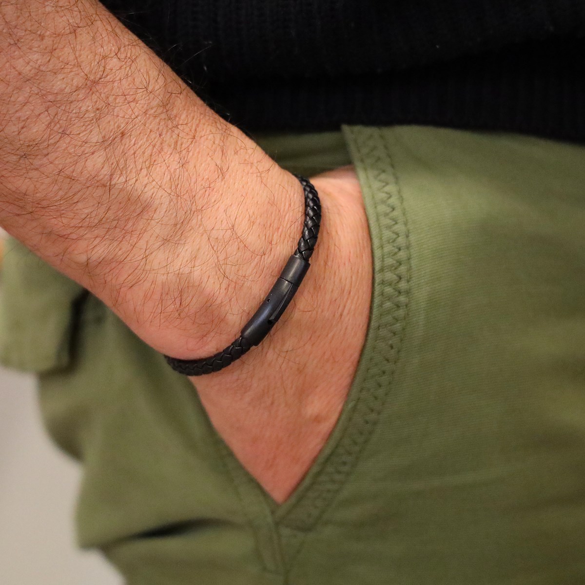 Bracelet Corde Cuir Tressé Marron-Medium-18cm