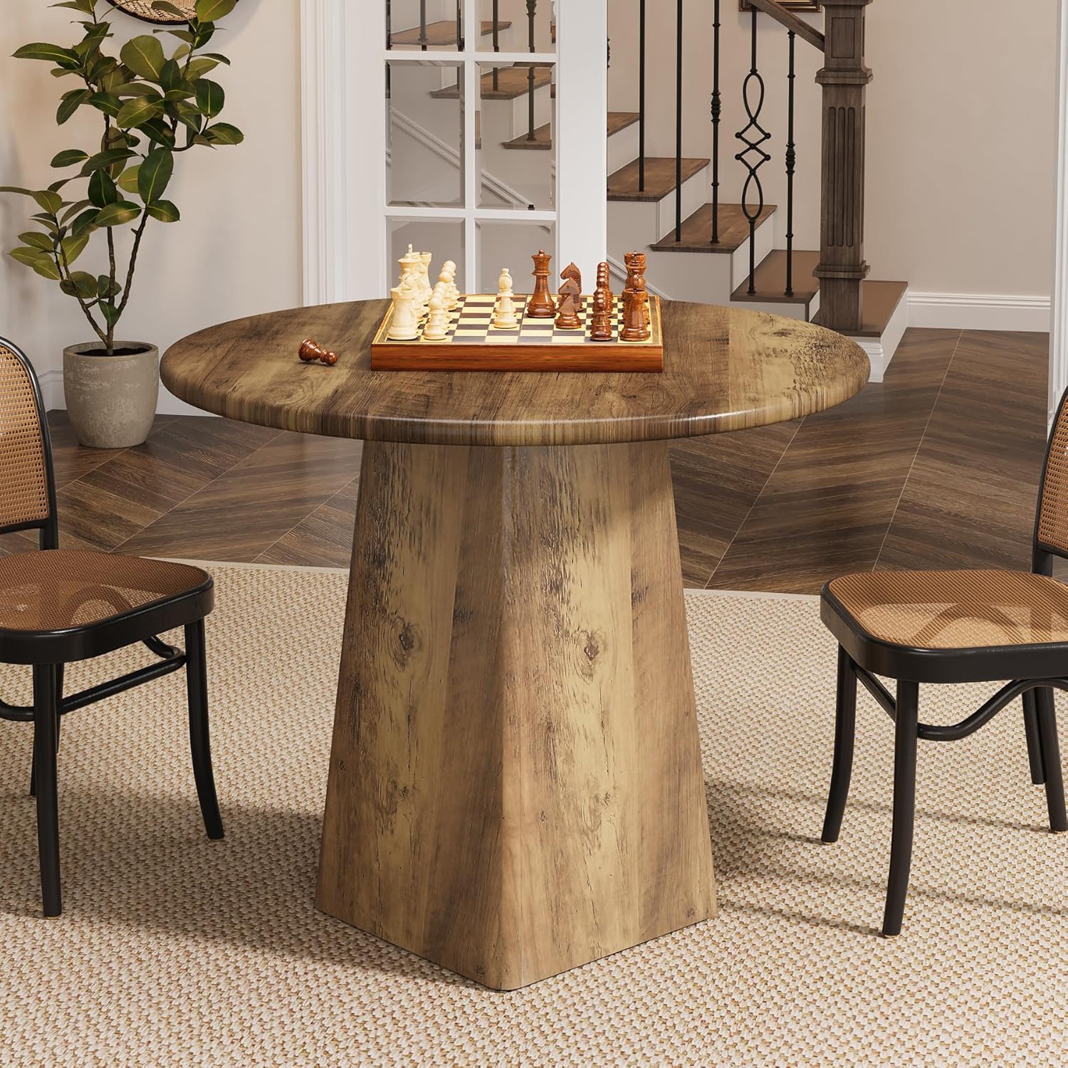 Tribesigns 80 cm runder Esstisch für 2–4 Personen, Kleiner Küchentisch im Landhausstil mit quadratischem Untergestell für Esszimmer und Wohnzimmer, rustikales Braun