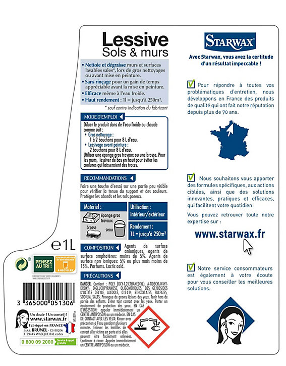 Lessive gros travaux sans rinçage Starwax 1L