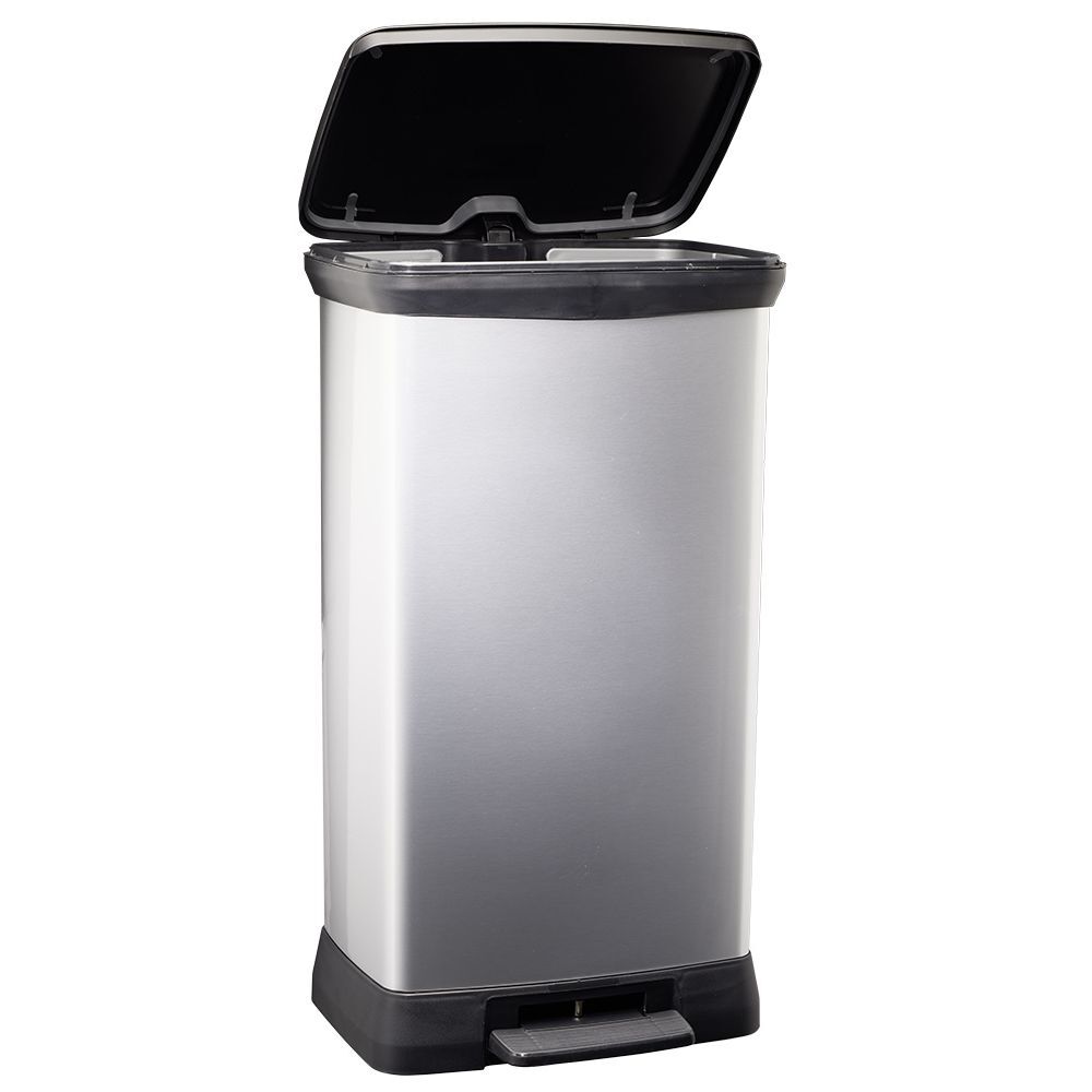 Poubelle à pédale plastique noir gris argenté 50L