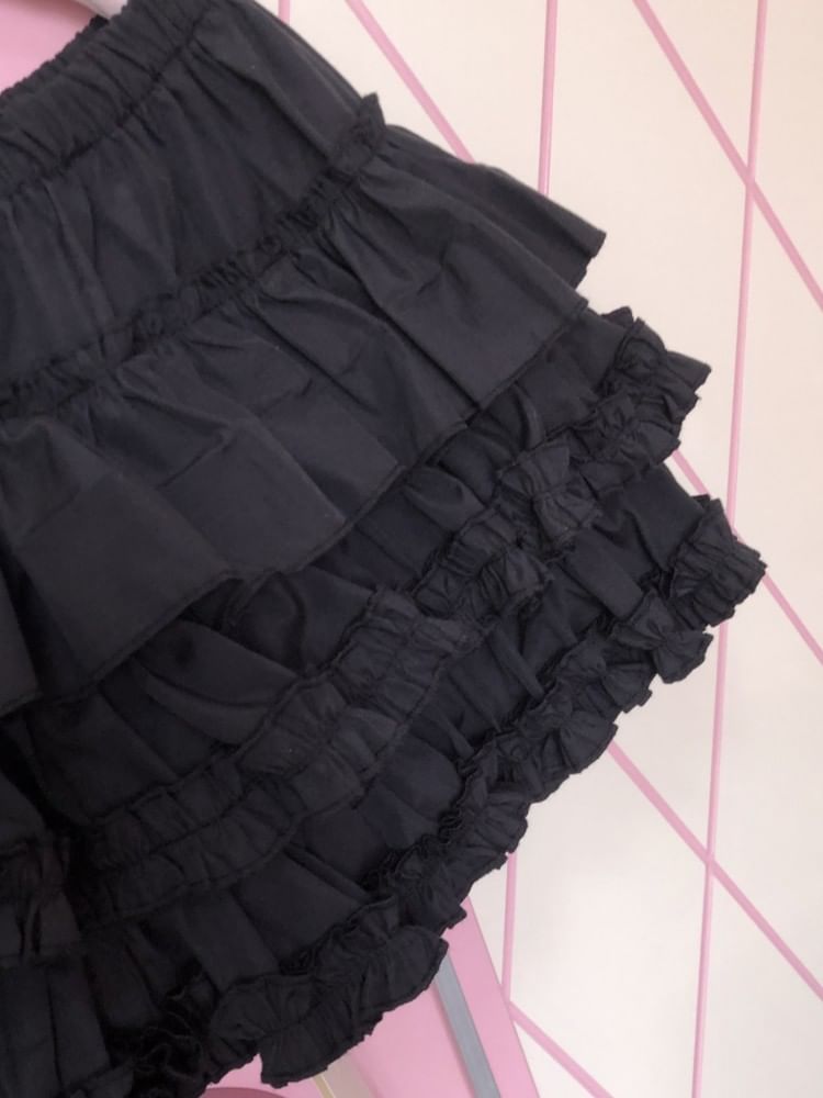 Miu B - Elastische taille, effen geplooide gelaagde skorts