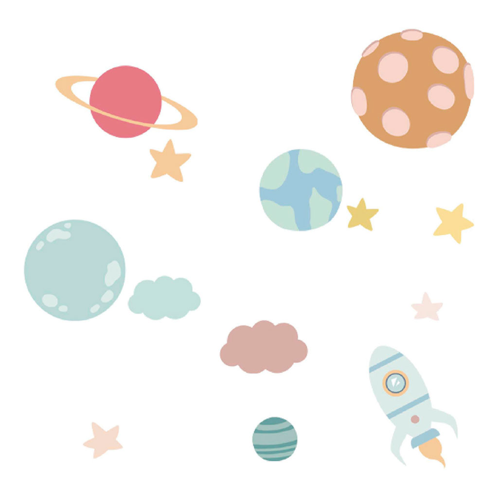 Sticker mural déco espace pastel